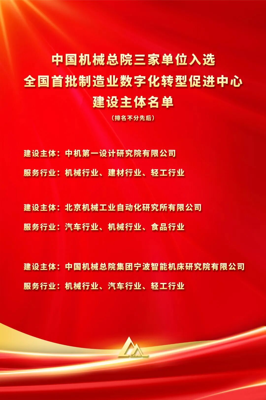 全國首批！中國機(jī)械總院三家單位入選工信部首批制造業(yè)數(shù)字化轉(zhuǎn)型促進(jìn)中心建設(shè)主體名單